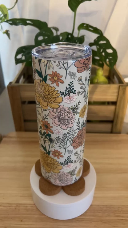 Retro Boho Flowers Stainless Steel Tumbler