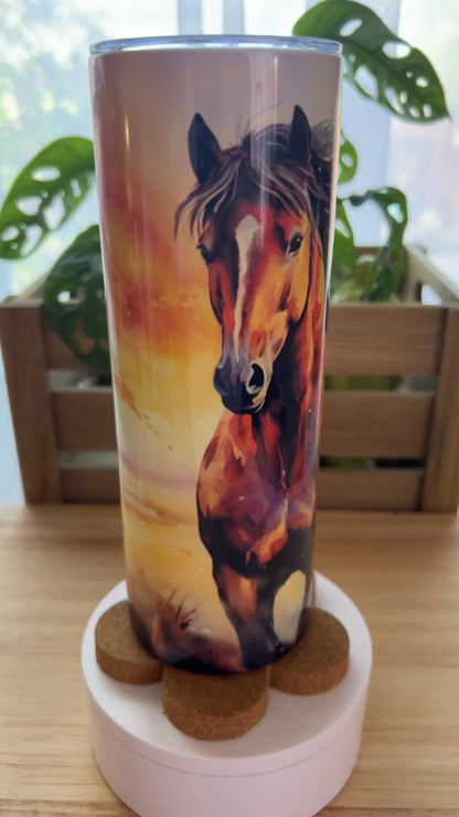 Watercolor Arabian Horse w/Sunset Stainless Steel Tumbler