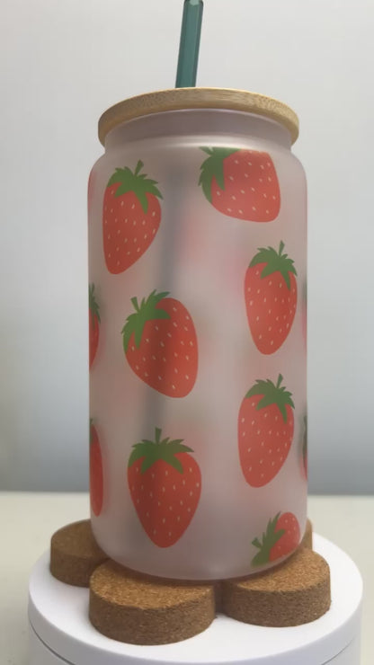 Strawberries Frosted Glass