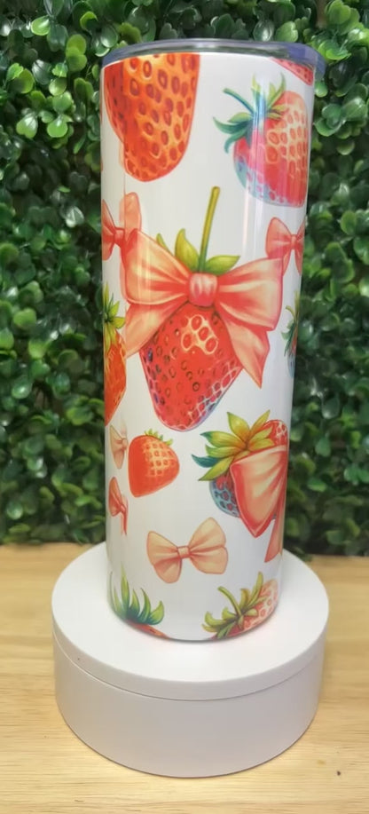 Cottage Core Strawberries & Bows Stainless Steel Tumbler