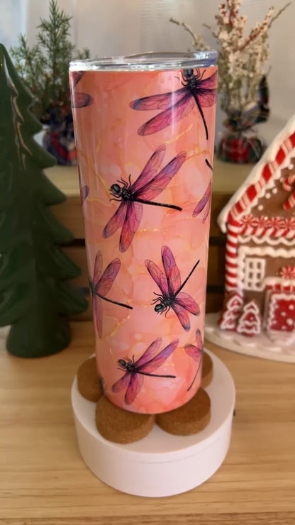 Pink Dragon Fly Stainless Steel Tumbler