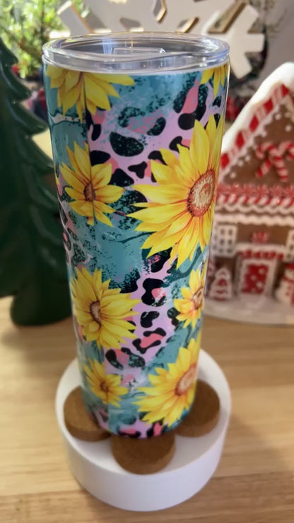 Mama Sunflower/Cheetah Print Stainless Steel Tumbler