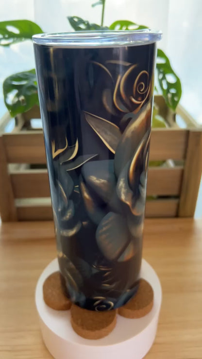 Black & Gold Roses Stainless Steel Tumbler