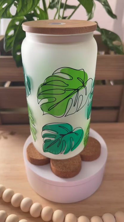 Minimalist Monstera Frosted Glass