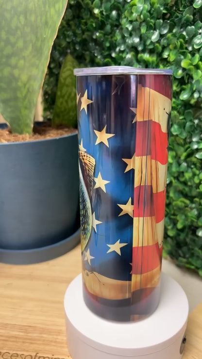 Salmon Fish W/American Flag Stainless Steel Tumbler