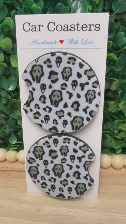 Spooky cheetah face car cup coasters