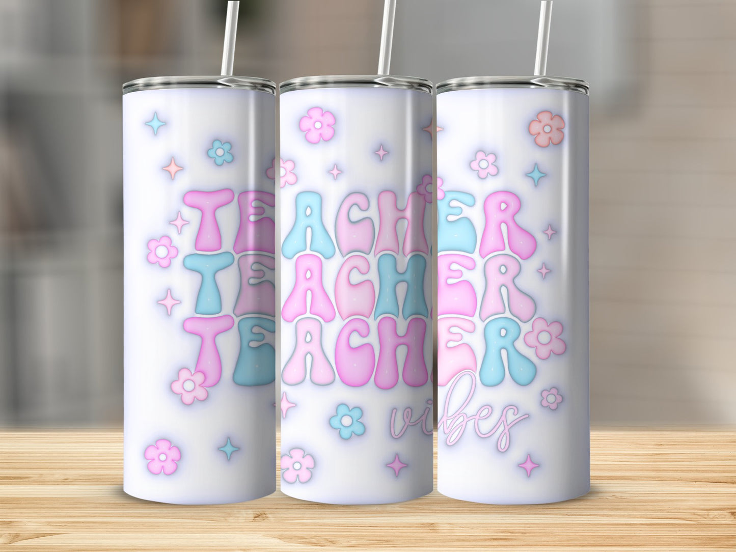 Pink & Blue Teacher Vibes Stainless Steel Tumbler