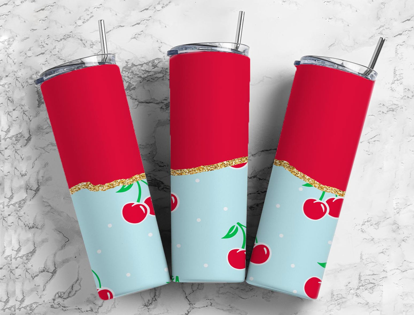 Split Gold Design- Cherries Stainless Steel Tumbler