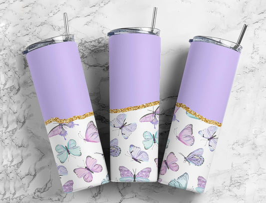 Split Gold Design-Lilac Butterfly Stainless Steel Tumbler