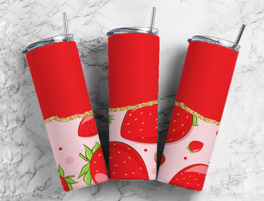 Split Gold Design-Red Strawberry Stainless Steel Tumbler