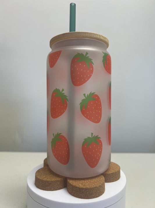 Strawberries Frosted Glass